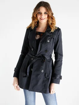 

Double breasted trench coat with belt-Blue