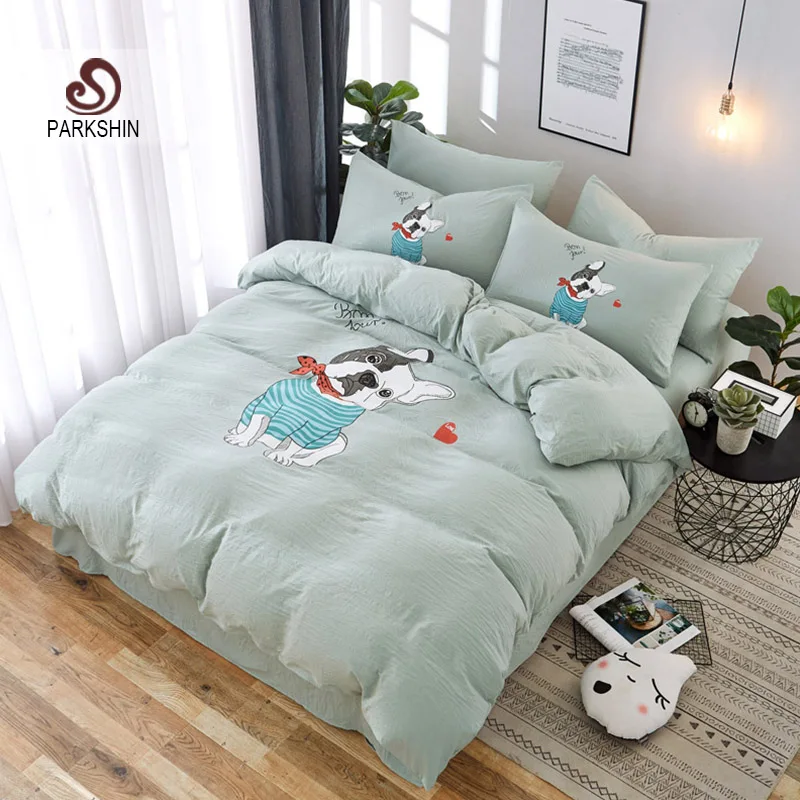 

ParkShin Cartoon Doggy Bedding Set Decor Home Textiles Bed Flat Sheet Pillowcase Bed Linens Duvet Cover Set Gray Bedclothes Bed