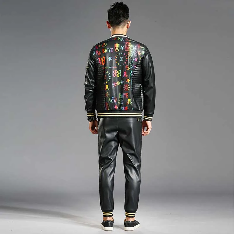 New Fashion 2 Piece Set Hip Hop Tracksuit Mens Casual Baseball Jacket with Joggers Pants Bomber Jacket Coat PU Leather Trousers New Fashion 2 Piece Set Hip Hop Tracksuit Mens Casual Baseball Jacket with Joggers Pants Bomber Jacket Coat PU Leather Trousers