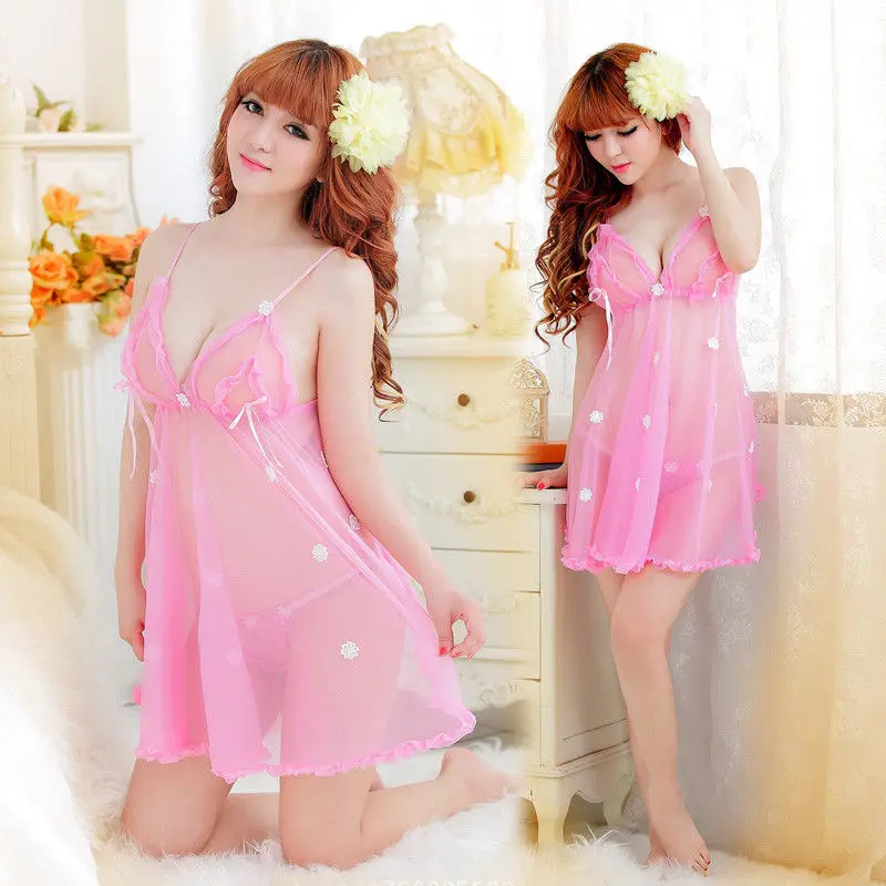 

Sexy Women Lace Lingerie Robe Mini Dress Babydoll Nightwear Nightgown Sleepwear Black Pink Red White