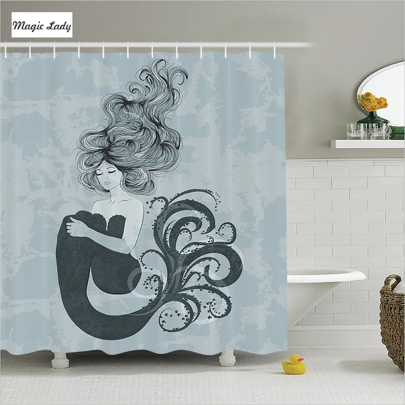 Shower Curtain Little Mermaid Bathroom Accessories Ocean Maritime Fish Tail Fantasy Life Teal Green Home Decor 180 200 Cm Shower Curtain Curtains Shower Curtainsmermaid Bathroom Aliexpress