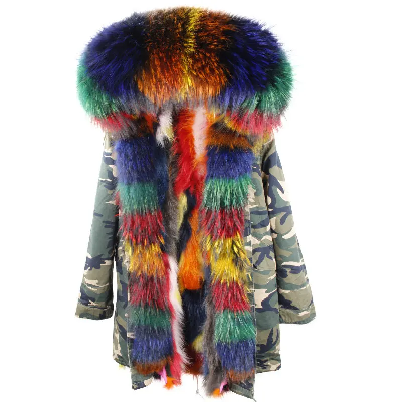 2018 New Winter Jacket Women Long Real Fox Fur Coat Female Warm Fur Jackets Natural Raccoon Fur Collar Real Fur Lined Parka