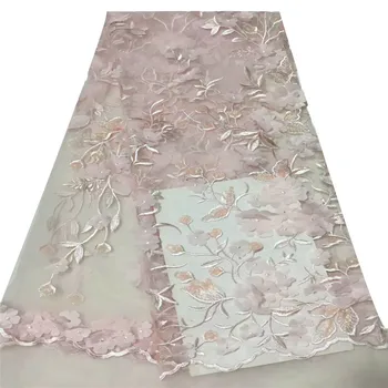 

Very good quality applique design lace fabric tulle french lace with 3d flowers big party dress lace A1025-2