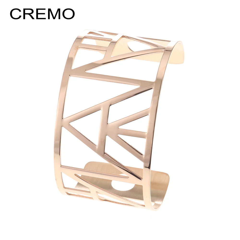 

Cremo Egypt Pyramid Stainless Steel Bracelet Femme Manchette Bangle 40mm Reversible Leather Band Wide Bracelets Bangles Arm Cuff