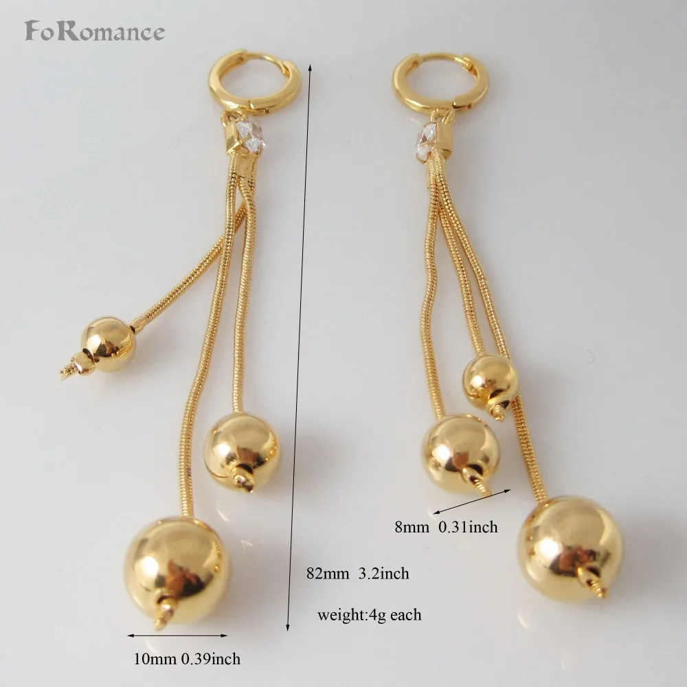 

MIN ORDER 10$ / ROUND PLAIN BALL IN DIFFERENT SIZE BIGGEST DIA 10 MM 0.39" - YELLOW GOLD OVERLAY DANGLE 82 MM 3.2" EARRING