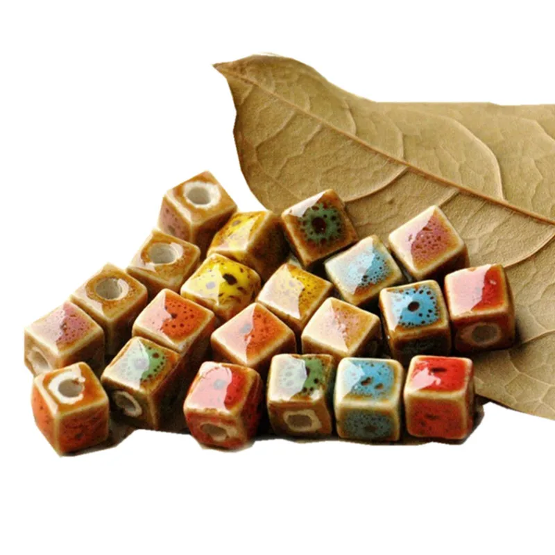 

30 PCS 8mm Square Ceramic Spacer Beads DIY Beads Porcelain Beads Handmade Hole Beads For Jewelry Making