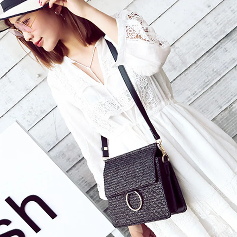 Women Summer Beach Straw Bags Female INS Popular Handbag Fashion Lady Shoulder Bag Ring Travel Knitted Crossbody Bolsa SS3171 (8)