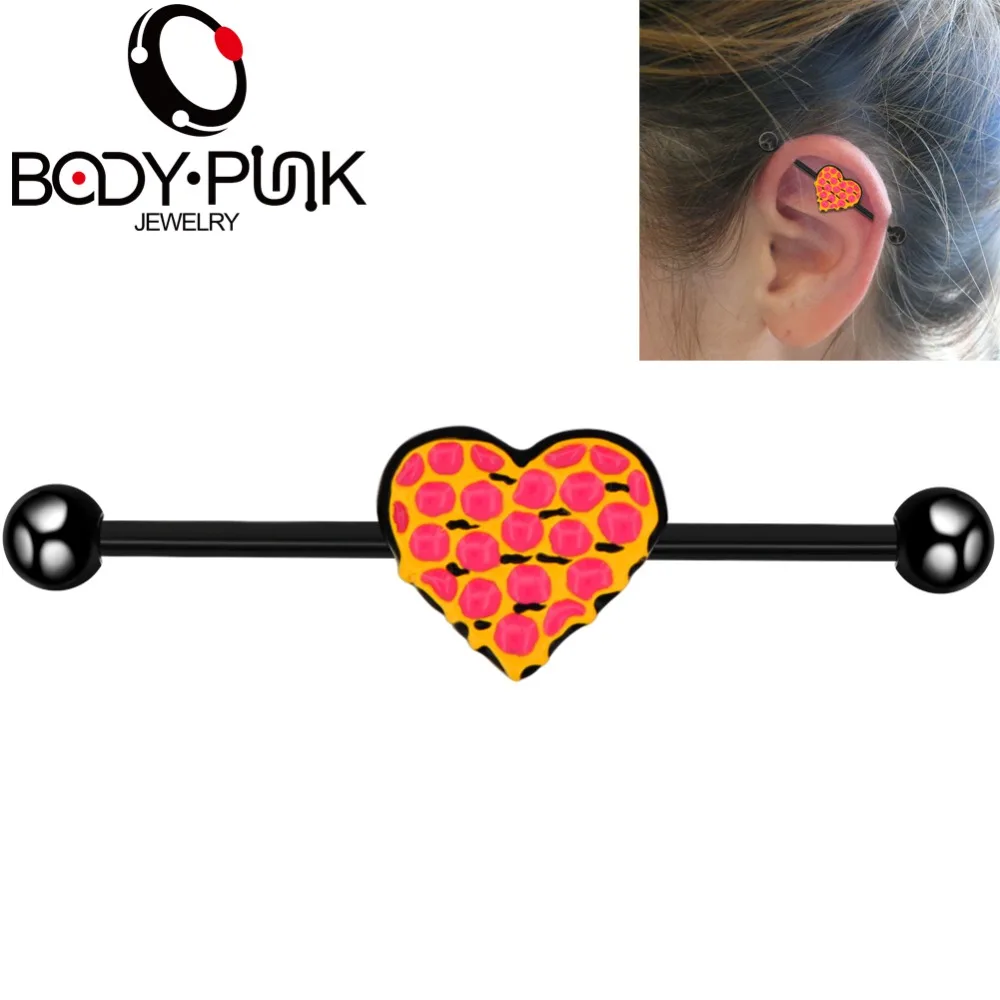

Body Punk Heart Center Industrial Piercing Barbell Cartilage Earring Piercing Long Straight Screw Helix Ear Body Jewelry