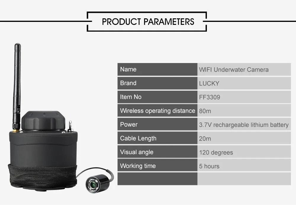 LUCKY FF3309 Wi-Fi подводная рыболовная камера, инспекционная Беспроводная более глубокая Рабочая дальность, эхолот, более четкое видение для Android/IOS