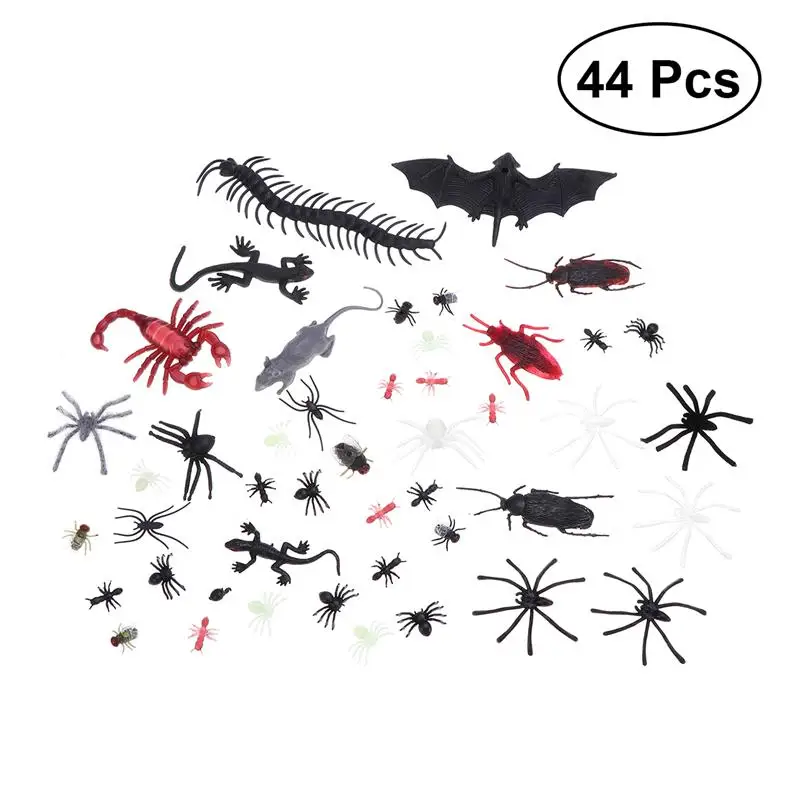 44 шт. украшения для Хэллоуина, имитация пластиковых жуков, поддельные пауки, Скорпион, летучая мышь, для Хэллоуина, вечерние украшения