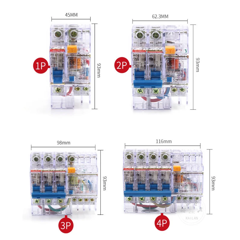 DZ47LE-63 защита от перегрузки ELCB прерыватель цепи при утечке на землю с прозрачным