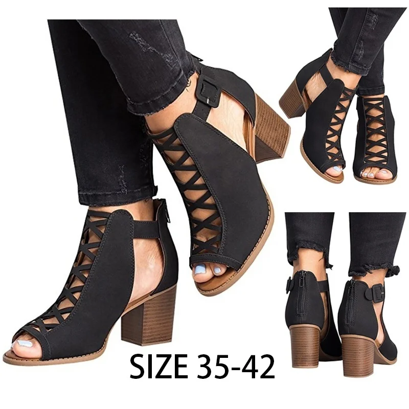 

Buzzyfuzzy Womens Platform Open Toe Ankle Strap Zipper Back High Heel Sandals