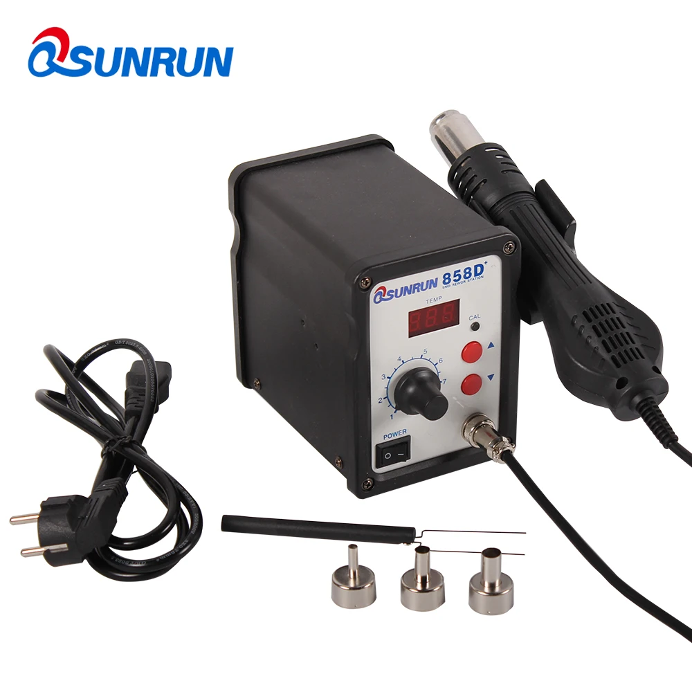 QSUNRUN 858D + 700 Вт 110/220 В СВЕТОДИОДНЫЙ Дисплей Термовоздушная Паяльная Станция SMD