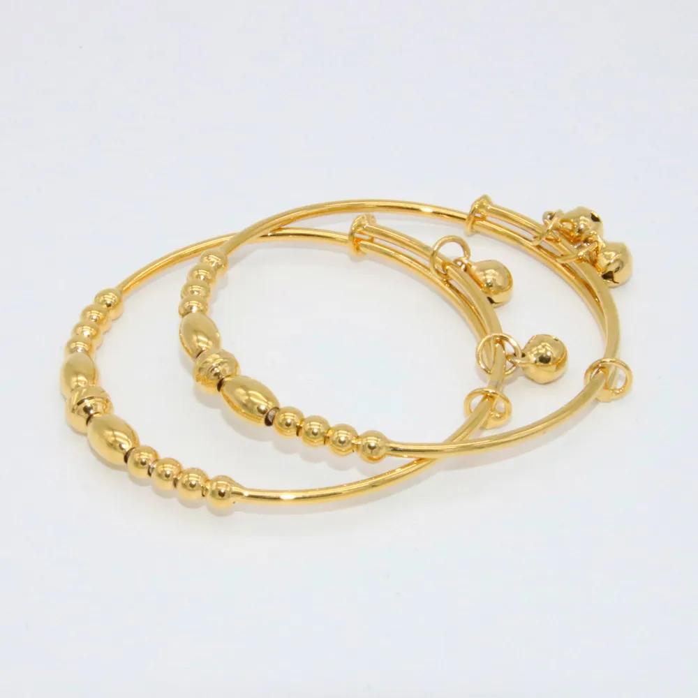 2 Pieces Children's Bells Bangle Yellow Gold Filled Scalable Bracelet