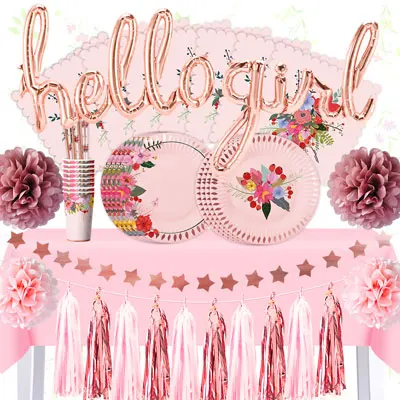 Nicro 50 шт./компл. из розового золота для девочек с надписью «Hello», с днем рождения Baby Shower вечерние украшения для 8 GuestDecor «сделай сам» для дома# Set123 - Цвет: Hello Girl