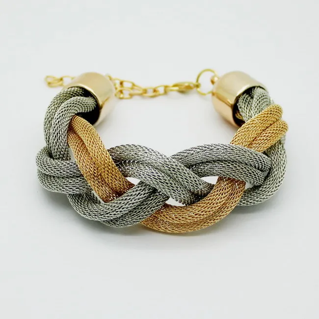 Fashion Mesh Chain Bracelets Silver Gold Black Braided Link Alloy Cable