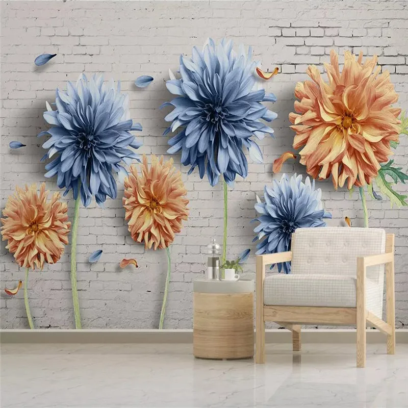 Simple 3d chrysanthemum brick wall nostalgic flower TV background wall custom large wallpaper mural 3D photo wall factory wholes Simple 3d chrysanthemum brick wall nostalgic flower TV background wall custom large wallpaper mural 3D photo wall factory wholes
