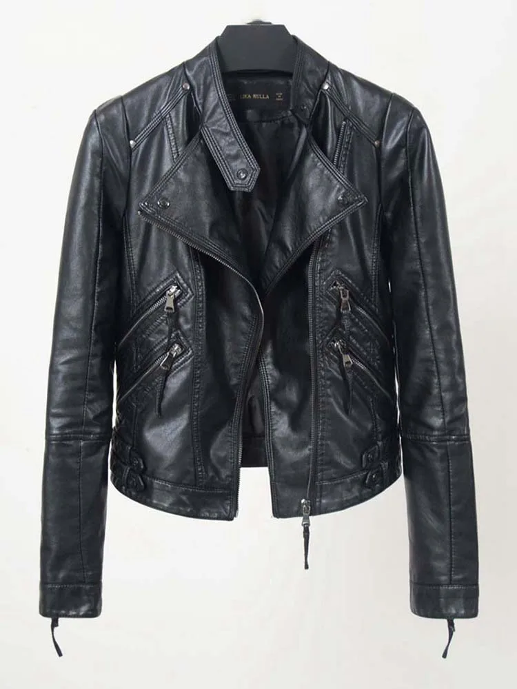 NiceMix Ladies Pu Leather Jacket New Spring Autumn Black Jacket Women Slim Moto Biker Leather Jacket Female Jaquetas Femini