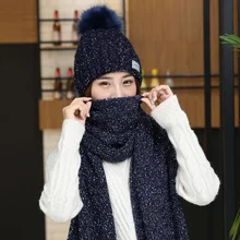 Новая Корейская осенняя и зимняя новая бархатная утолщенная шерстяная теплая вязаная уличная Шапка удобная женская шапка подарок шарф