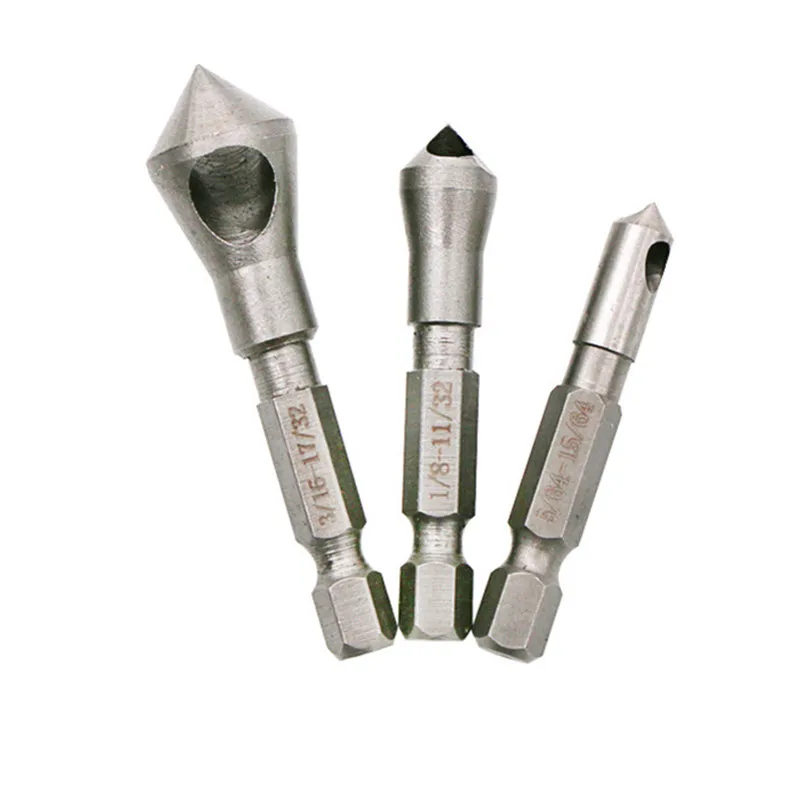 

3pcs 1/4(6.35mm) Hex Shank Inch Oblique Hole Chamfering Drill Bits Countersink Deburring Tool Set Woodworking Hole Cutter