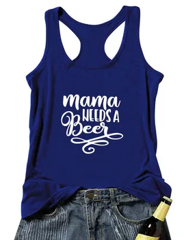 

Vest Mama Needs a Beer Letter Graphic Summer Funny Tank Tops Mother's Day Gift Beer Shirt Mom Life Tee
