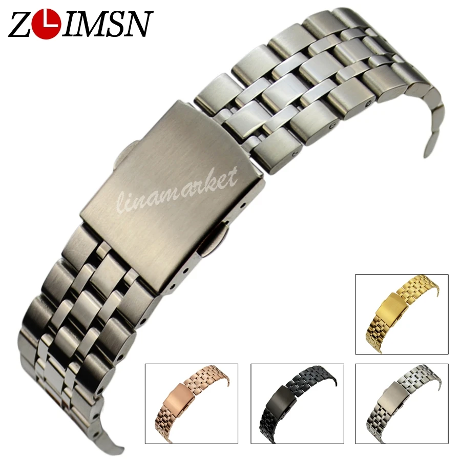 

ZLIMSN Watchbands 16 18 19 20mm New Pure Solid 316L Stainless Steel Watch Bands Strap Bracelets Watch Accessories S6