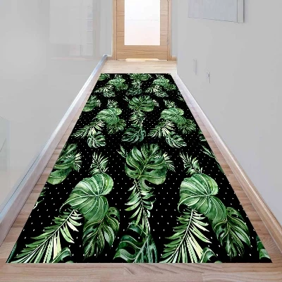 Еще тропический зеленый лист черно-белые точки 3d печать нескользящие микрофибры Моющиеся длинные бегуны Коврики для прихожей