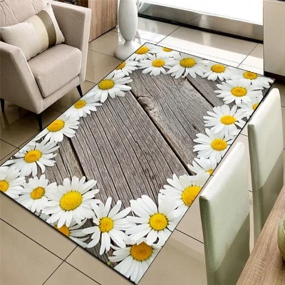 

Else Gray Wood White Yellow Daisy Frame Flowers 3d Print Non Slip Microfiber Living Room Decorative Modern Washable Area Rug Mat