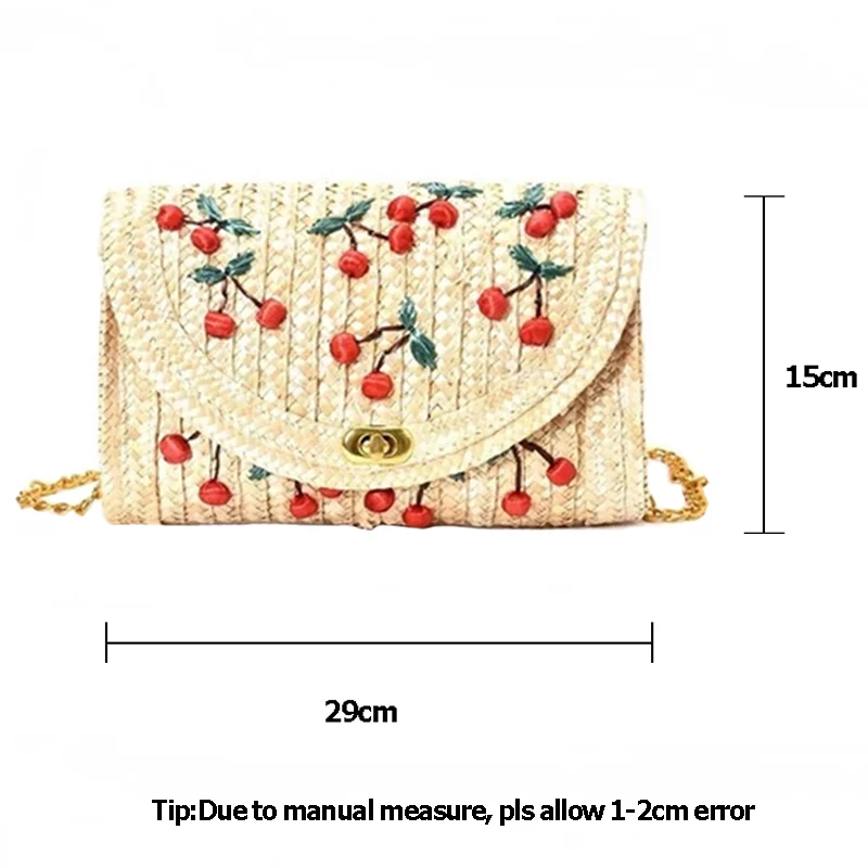 Women Clutch Bag Bohemian Cherry Female Summer Beach Straw Bags Lady Travel Shoulder Bag Handmade Knit Crossbody Bolsa SS3037 (16)