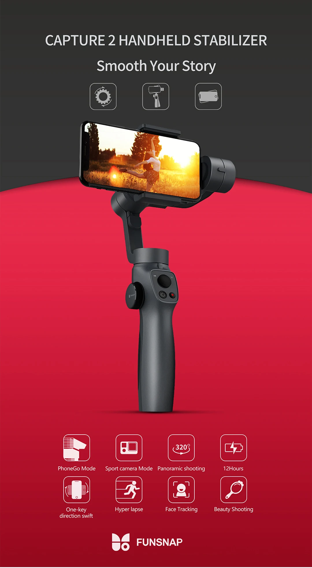Захват funsnap 2 Ручной Стабилизатор для смартфона GoPro 7 XiaoYi 4k экшн-камера не DJI OSMO 2 ZHIYUN FEIYUTECH