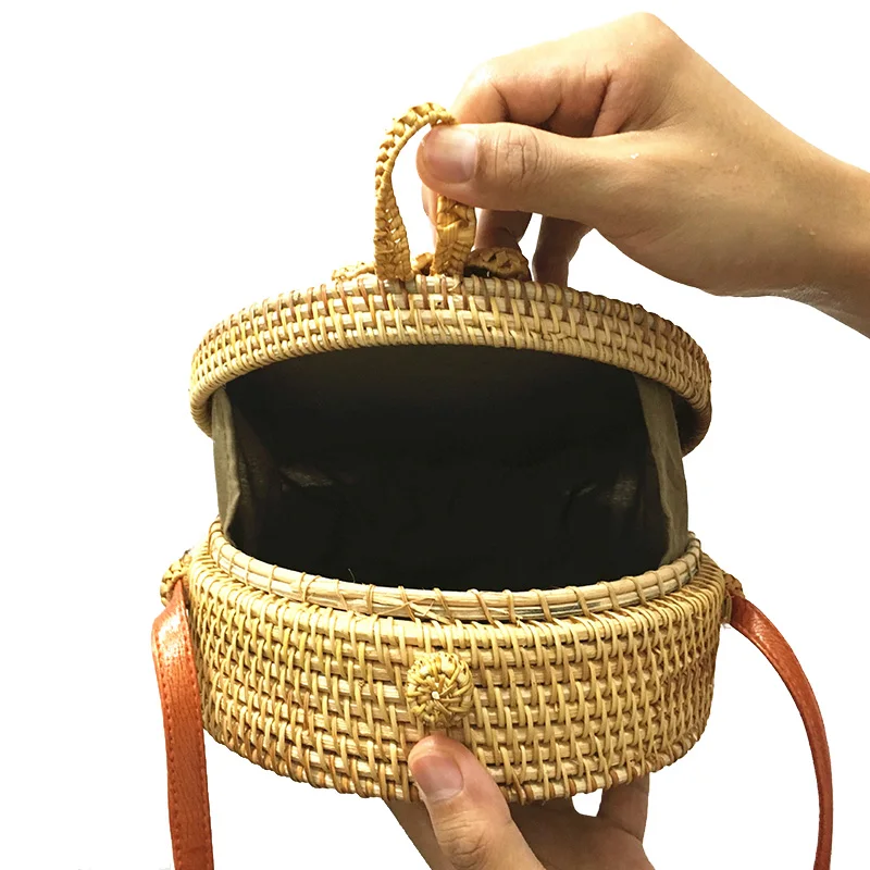 Women Woven Bag Round INS Popular Bohemia Vintage Rattan Straw Bags Handmade Vietnam Circle Female Shoulder Bag Crossbody SS3097 (1)