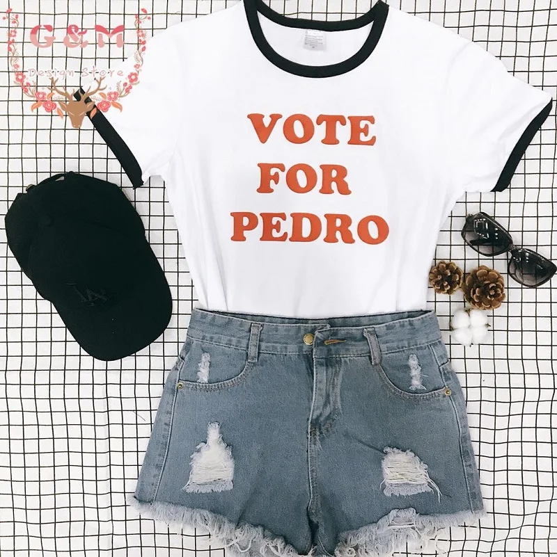 OKOUFEN tumblr ringer модные унисекс Хлопковые женские топы VOTE для Педро футболка с
