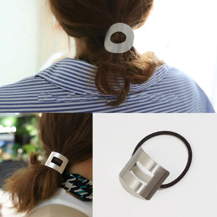 

New Love Simple Metal Geometric Hair Rope Female Elegant Horse Tail Tie Rubber Bands Girls Hair Accessories