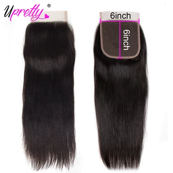 

Upretty 6x6 Lace Closure Pre Plucked Brazilian Straight Hair Lace Top Closure Free Middle Three Part Remy Human Hair Closure