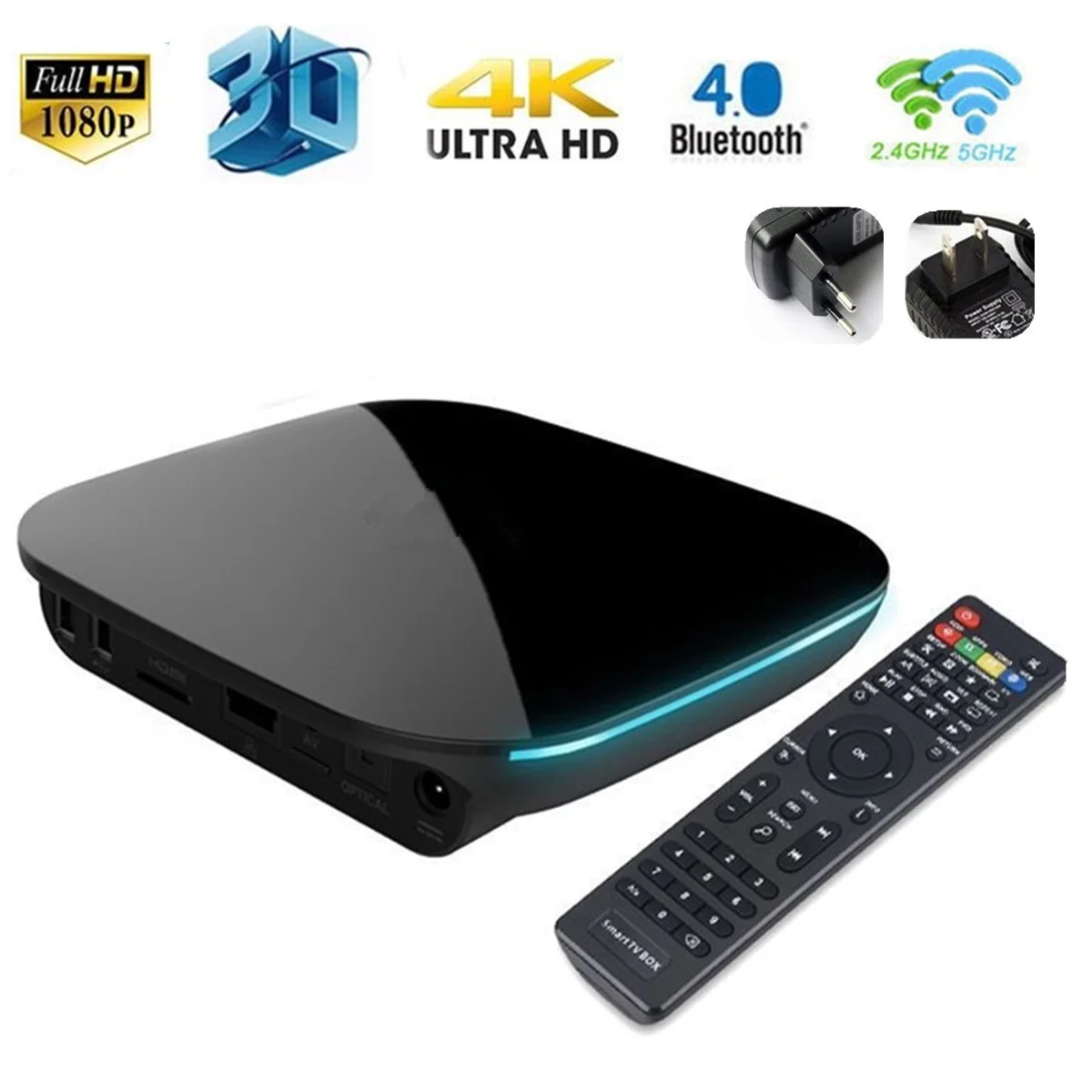 

EU/US Plug DC5V 2A 3D 4K WiFi Smart Ultra Full HD 1080P TV Box Android 5.1 Quad Core Media Player S905 2GB/16GB 4.0Bluetooth