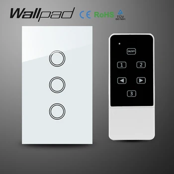 

AU US Standard White AC110-240V 3 Gangs 1 Way Wireless remote control Switch,Crystal Glass RF remote touch Switch, Free Shipping