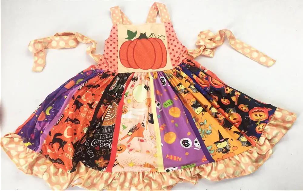 

Kids clothing pumpkin stitching strapless dress
