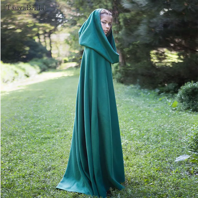 Price Voluminous Hood Wedding Cloak Green Soft Satin Fairy Tale Cape Shawl Elegant Winter COSPLAY Cape DJ023
