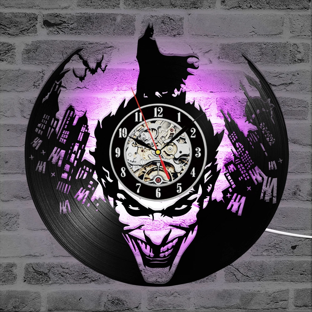 Kaufen Batman Joker CD Rekord Wanduhr 3D Vinyl Klassische LED Beleuchtung Uhr Wand Dekorative Hängen Kunst Decor Uhren