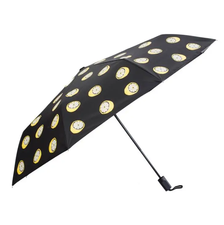 Techome лимонный фруктовый узор складной портативный зонтик солнцезащитный ветронепроницаемый Зонт женский зонтик - Цвет: Black
