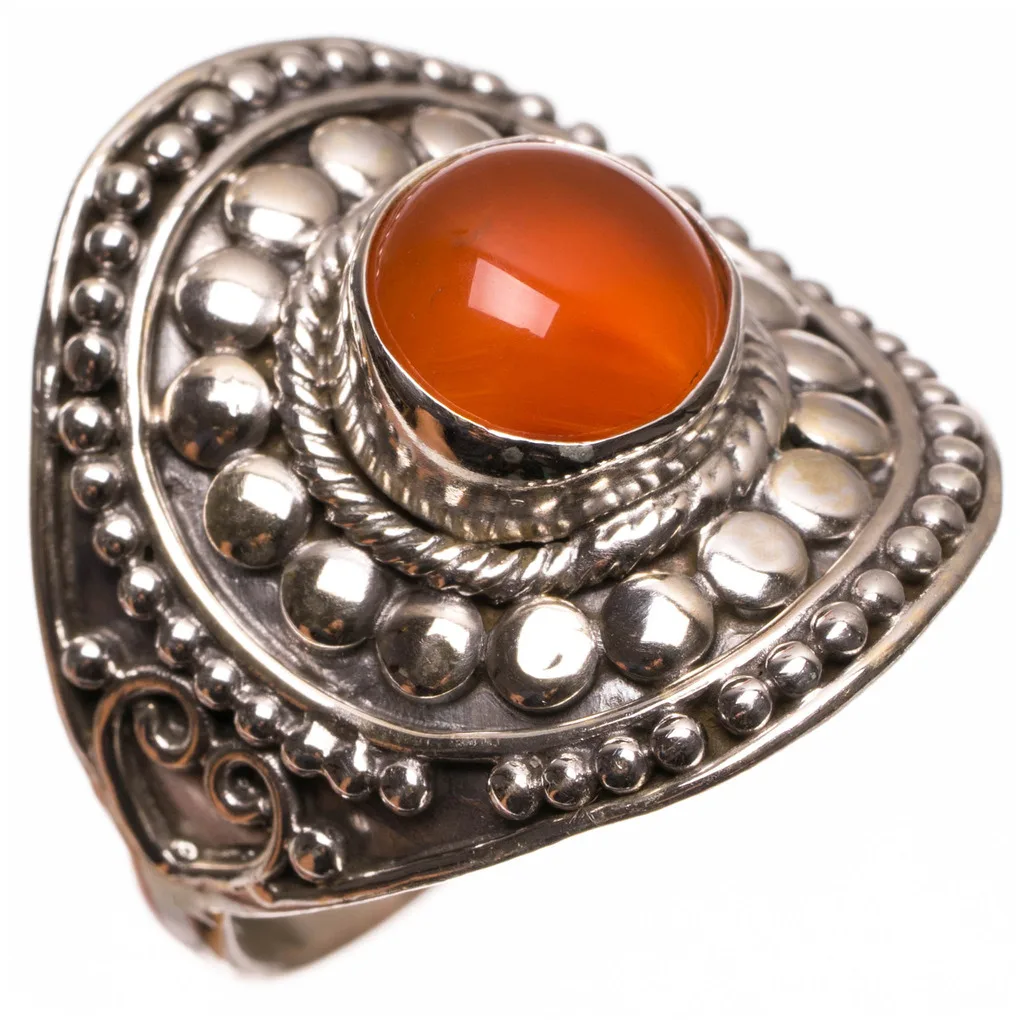 StarGems(tm) Natural Carnelian Handmade Boho 925 Sterling Silver Ring US Size 8 | Украшения и аксессуары