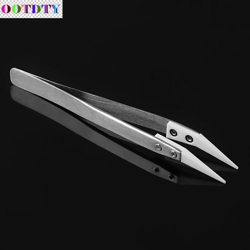 

OOTDTY Mini Ceramic Tweezers with Stainless Steel Handle Curved Aimed Tweezers