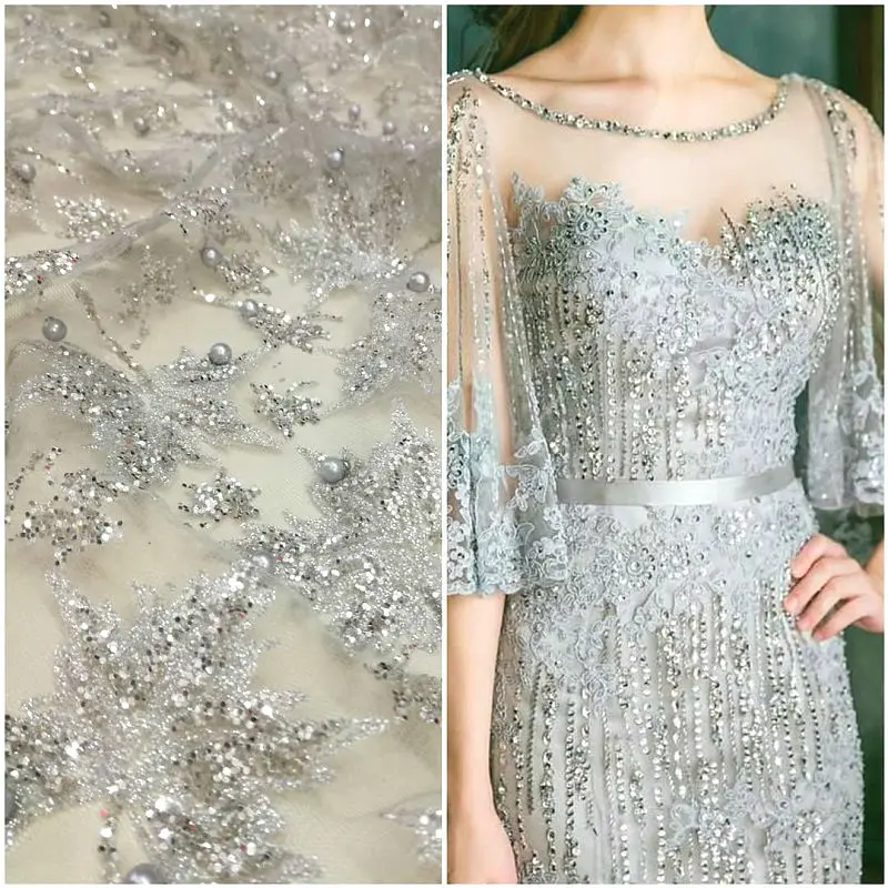 

Beautiful silver glitter wedding lace guipure for wedding and evening dresses,price per one meter,bride high quality, Lace 15,MA