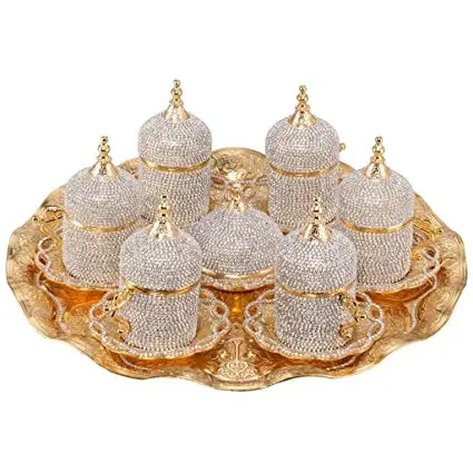 

Handmade Arabic Coffee Serving REAL Swarovski STONEs gold color
