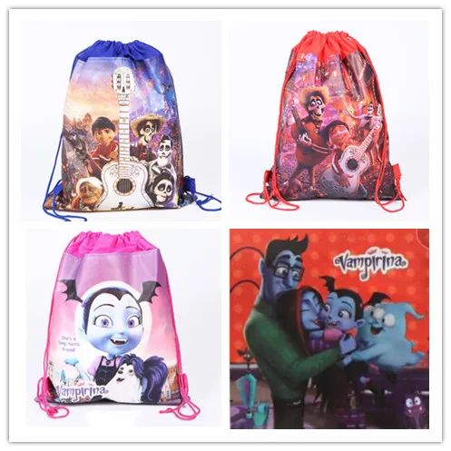 Коко Моана тролли игрушка Vampirina Божья коровка Марио печатных мальчиков и девочек нетканый пакет карман спортивная сумка на шнурке рюкзак