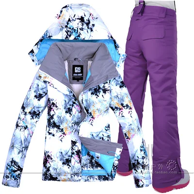 GSOU, женский лыжный костюм, куртка для сноуборда, штаны, спортивная одежда для улицы, ветрозащитная, водонепроницаемая, супер теплая одежда для катания на лыжах и пеших прогулок - Цвет: Color 6