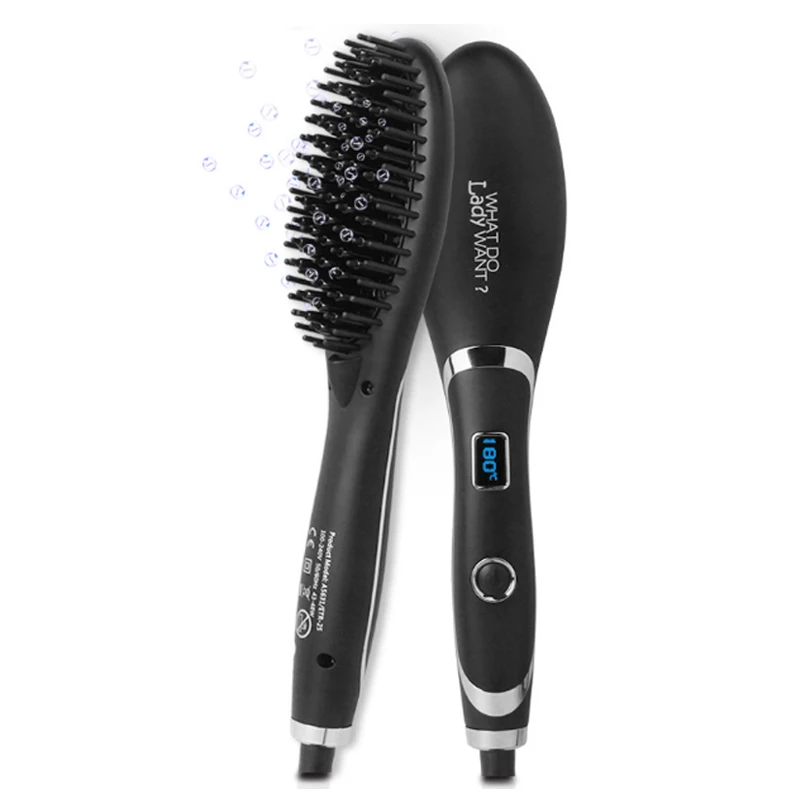 

Mini Hair Straightener Brush Comb Ionic Electric Hair Brush Straightener Fast Heat LCD Screen Straightening Iron Hair Iron