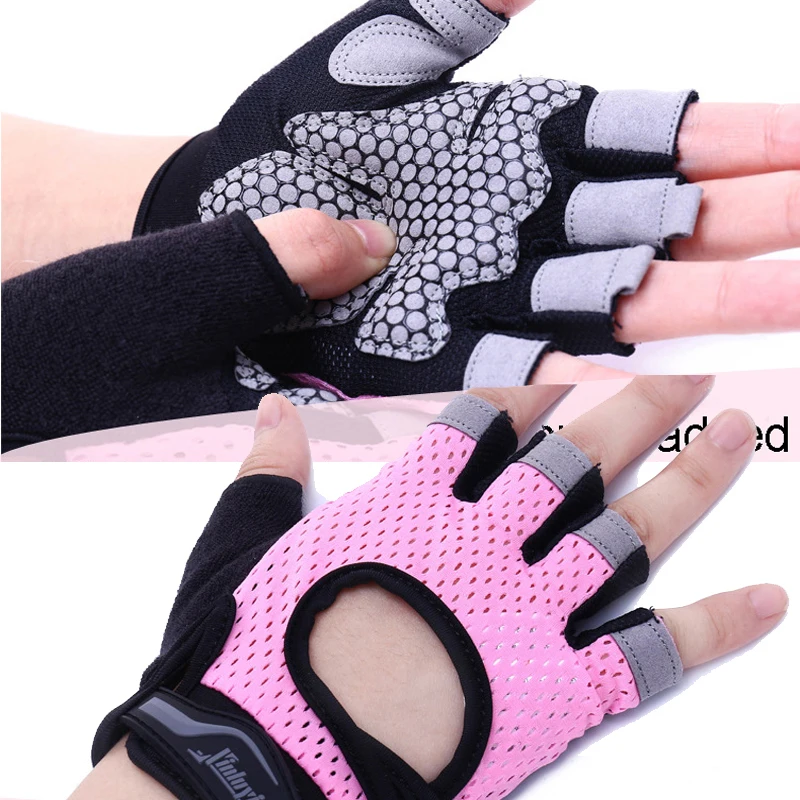 Sports Body Building Fitness Gloves Half Finger women men Wearable Weightlifting Gloves Gym Training Bike Cycling Pink XS S