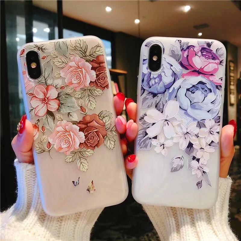 

Flower Silicon Phone Case For iPhone 7 8 Plus Rose Floral Leaves Cases For iPhone X 8 7 6 6S Plus XR XS MAX Soft TPU Cover