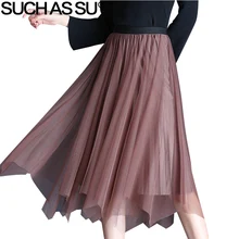 Прошитая бархатная сетчатая Асимметричная Женская юбка осень зима Новинка 5 цветов эластичная талия средней длины асимметричные юбки для женщин